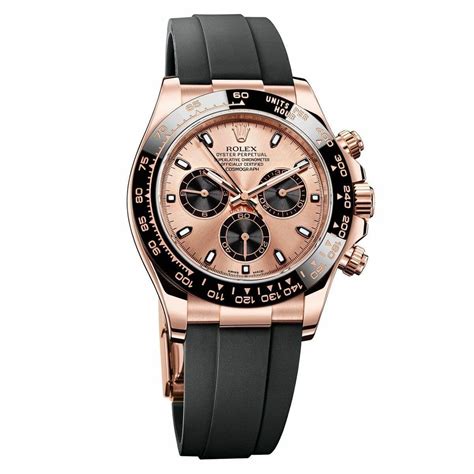 rolex daytona black rose gold rubber strap replica|rolex rainbow daytona rose gold.